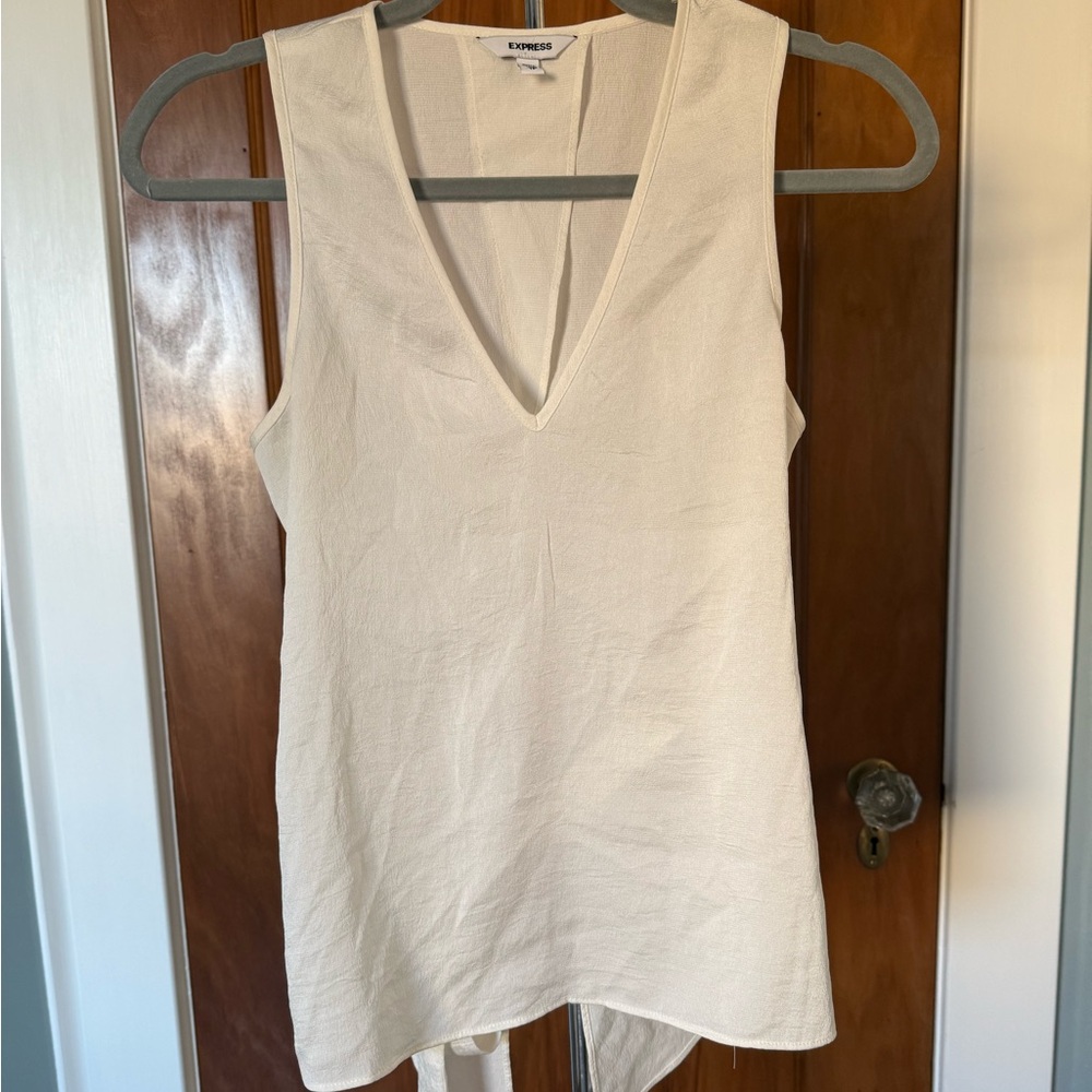 Express White Tank Blouse with Open Back Tie Detail XS